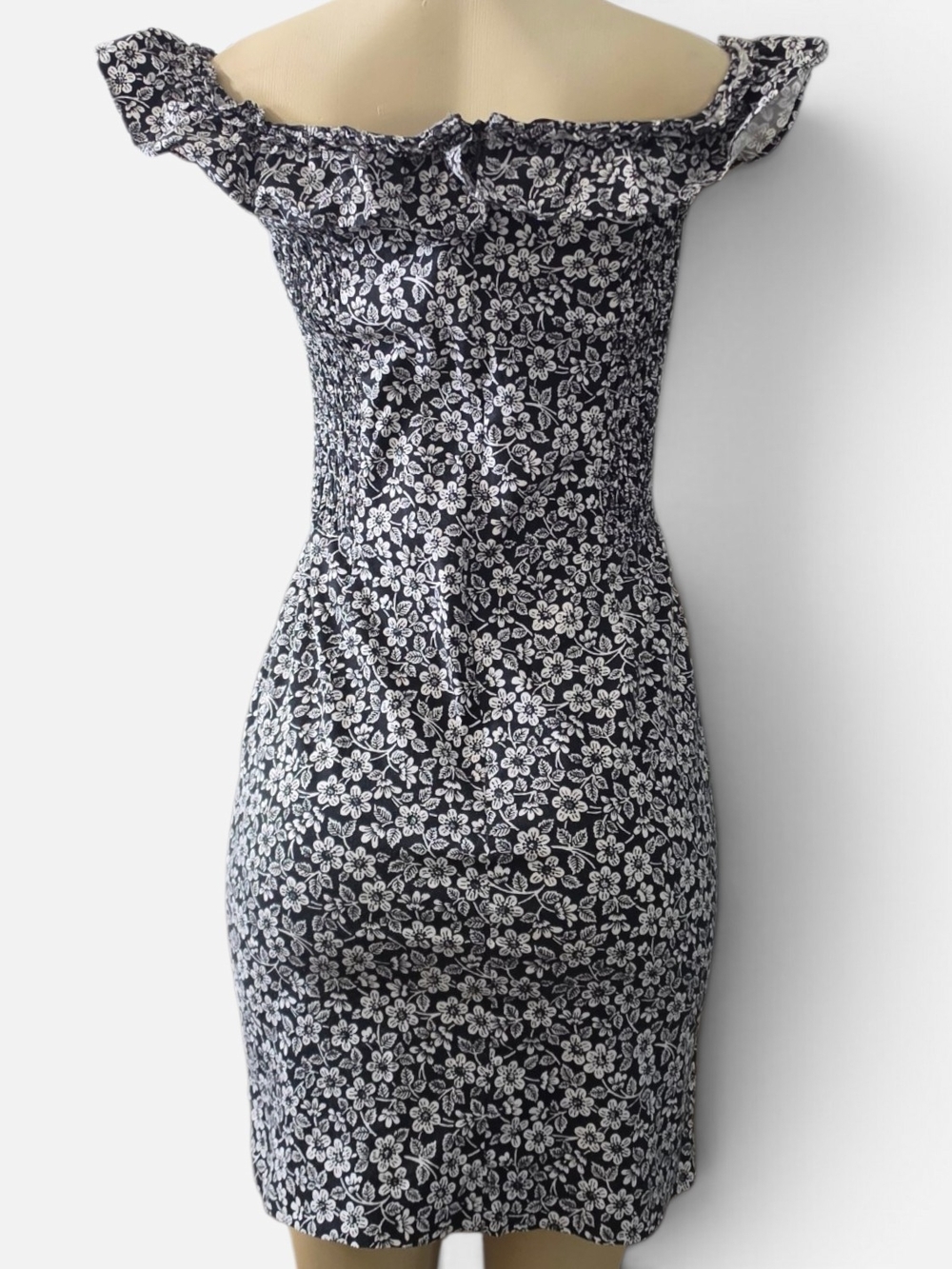 Vintage 90s Ralph Lauren Floral Off Shoulder Ruffle Mini Dress S - Picture 3 of 6